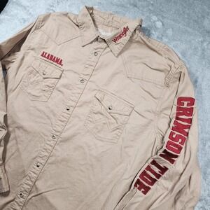 Alabama Crimson‎ Tide Shirt Mens XL Beige NCAA Football Wrangler Pearl Snap